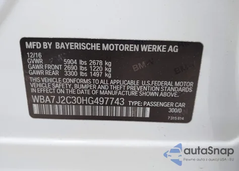 2017 BMW 740E xDrive Iperformance from USA, damaged, VIN WBA7J2C30HG497743